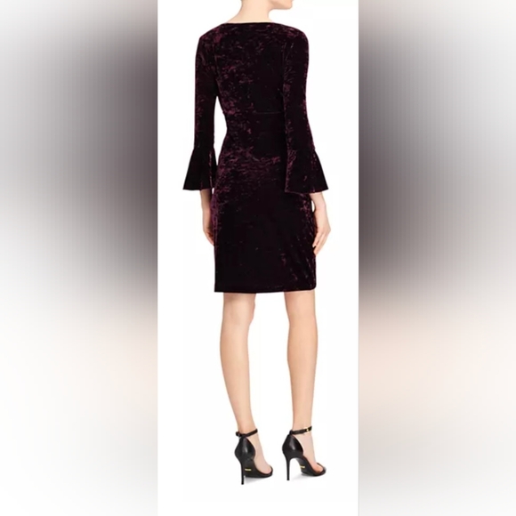 EUC....Ralph Lauren Crushed Velvet Bell Sleeve Dress in Rich Purple Size 4P - Picture 6 of 8